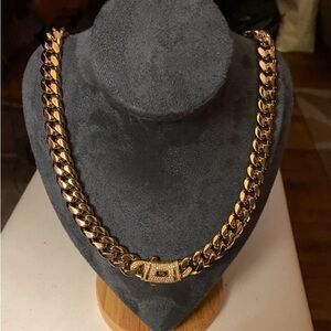 Men’s Monaco 12mm Cuban Link Chain Icy CZ Clasp 14K Gold Plated Stainless Steel